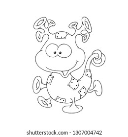 Funny cartoon character alien. Fantastic creature. Vector drawing guest from space. Cute character isolated on white background. Element coloring book. For children's creativity.