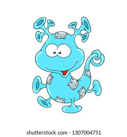 Funny cartoon character alien. Vector drawing guest from space. Cute character isolated on white background. Postcard element.