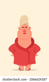 Funny Cartoon Character. Angry Wife. Vector Illustration