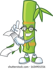 A funny cartoon character of bamboo stick with a menu