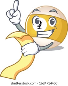 A funny cartoon character of billiard ball with a menu