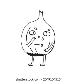 Funny cartoon character bow. Vegetables and fruits. Vector illustration. Isolated. Doodles. Comics. Coloring pages for children and adults.