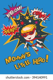 Funny cartoon character - a boy-superhero. Elements of superheroes.