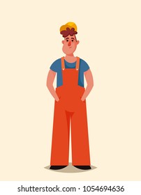 Funny Cartoon Character - Builder. Vector Illustration