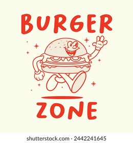 Caricatura personaje de hamburguesa Diseño gráfico para camiseta Street Wear y estilo urbano