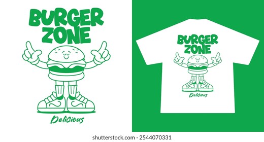 Funny cartoon character of burger Graphic Design for T shirt Street Wear and Urban Style