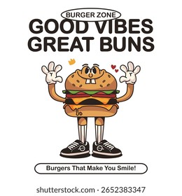 Funny cartoon character of burger Graphic Design for T shirt Street Wear and Urban Style