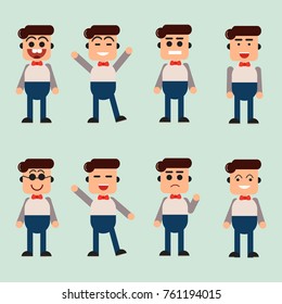 Funny Cartoon Character in Business.Different nationalities.Cute and simple flat cartoon style.