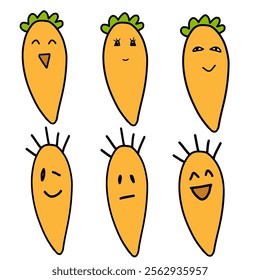 funny cartoon character carrot set