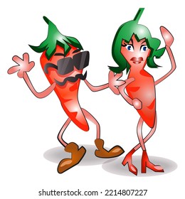 Funny Cartoon Character Chili Couple Vector Illustration