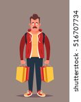Funny Cartoon Character. Cool Hipster with Shopping Bags. Vector Illustration
