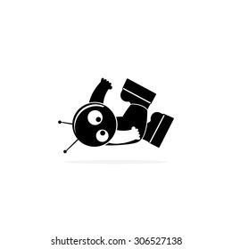 Funny cartoon character cosmonaut who is isolated on a white background.