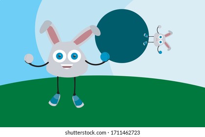 Funny cartoon character. Cute bunny illustration. Mutant mascot.  