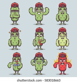 Funny Cartoon Character. Cute Cactus - Vector Set