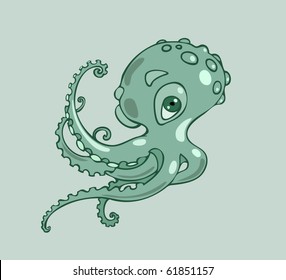 Funny cartoon character of a cute little octopus
