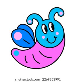 Funny cartoon character. Design element in retro style isolated on white background. Vector illustration of butterfly with faces.