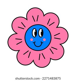 Funny cartoon character. Design element in retro style isolated on white background. Vector illustration of flower with faces.