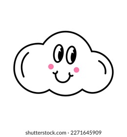 Funny cartoon character. Design element in retro style isolated on white background. Vector illustration of cloud with faces.