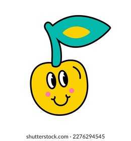Ein lustiger Cartoon-Charakter. Design-Element im Retro-Stil einzeln auf weißem Hintergrund. Vektorgrafik der Kirsche mit Gesichtern.