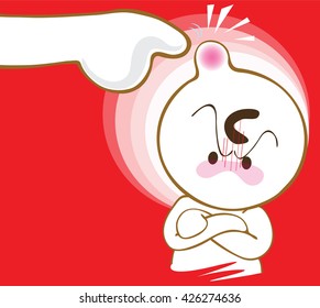 Funny cartoon character design man have got a lump on his head, swelling he feeling very irritable and have someone to mocking finger pointing to the swelling bulging.