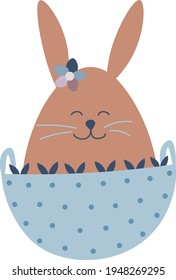 Ein lustiger Cartoon-Charakter. Osterhase, sonnige Vektorgrafik. 
Schöne Einladungskarte mit Osterhase.  Fröhliche Ostern-Urlaubskarte. 