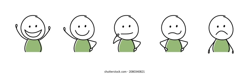 Funny cartoon character. Emotions and gestures concept. Vector