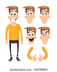 Funny Cartoon Character. Emotions set . Vector Illustration.