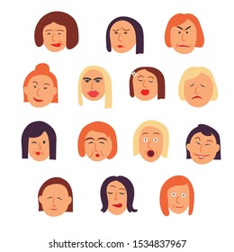  Funny cartoon character faces set. Hand drawn vector illustration.