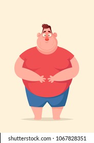 Funny Cartoon Character. Fat Man Feeling Sick. Vector Illustration