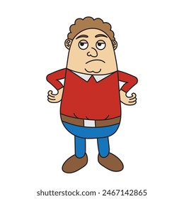 funny cartoon character, fat cartoon man, vector illustration