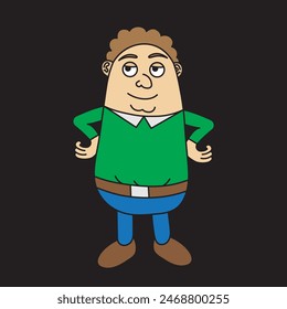 funny cartoon character, fat cartoon man, vector illustration