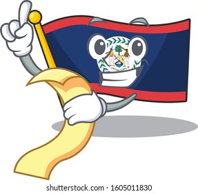 A funny cartoon character of flag belize with a menu