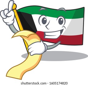 A funny cartoon character of flag kuwait with a menu