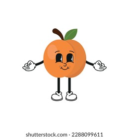 Funny cartoon character fruit Peach, on a white background. The comic phrase, wordplay: Peach me up! meaning Pick me up. Vector illustration. eps 10