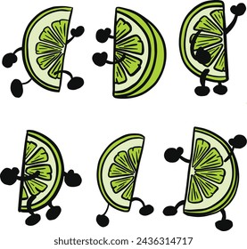 Funny Cartoon Character Fruit Slice Mascot Illustration Lime