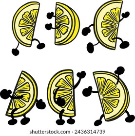 Funny Cartoon Character Fruit Slice Mascot Illustration Lemon