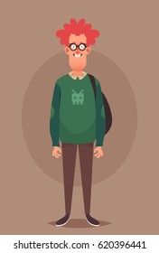 Caricatura divertida. Ginger Nerd. Ilustración vectorial