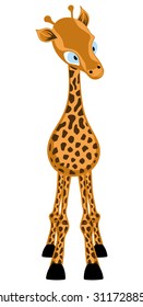 Funny Cartoon Character Giraffe  Looking Forward Over White Background.  Hand Drawn in Front View Elegant Cute Design. Vector illustration. 
