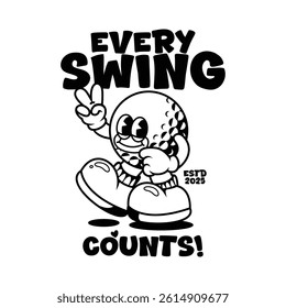 Funny cartoon character of a golf. Can be used as Sticker, posters, prints. Retro cartoon style. Vector illustration
