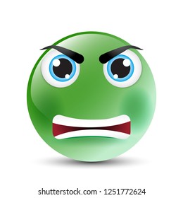 Funny cartoon character. Green face with emotions. Facial expression. Vector illustration.