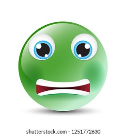 Funny cartoon character. Green face with emotions. Facial expression. Vector illustration.