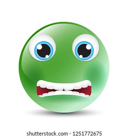 Funny cartoon character. Green face with emotions. Facial expression. Vector illustration.