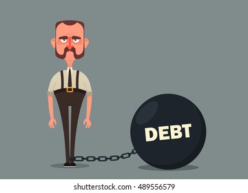 Funny Cartoon Character. Grumpy Office Worker with a Big Debt Weight. Vector Illustration