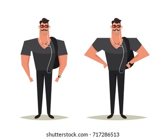 Funny Cartoon Character: Handsome. Vector Illustration