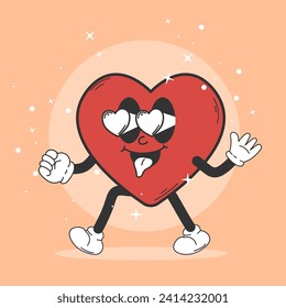 Funny cartoon character heart. Retro cartoon. Can be used as a poster, sticker. Vintage style. Emotions.