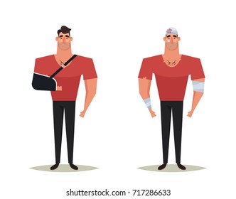 Funny Cartoon Character. Injured Man. Vector Illustration