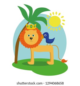 funny cartoon character the lion king with a bird-illustration of a child