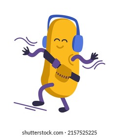 Divertido personaje de caricatura escuchando música. Ilustración del vector