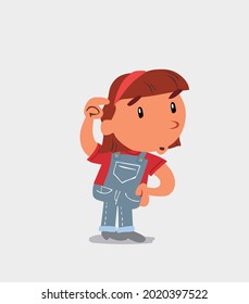 funny cartoon character of  little girl on jeans doubting