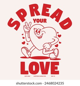 Funny cartoon character of love. Can be used as Sticker, posters, prints. Retro cartoon style. Vector illustration